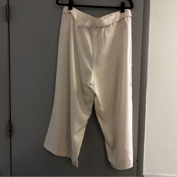 SOFT SURROUNDINGS Tencel Capri Wide leg Pants, Cream Front tie belt, Sz Large - Picture 3 of 11